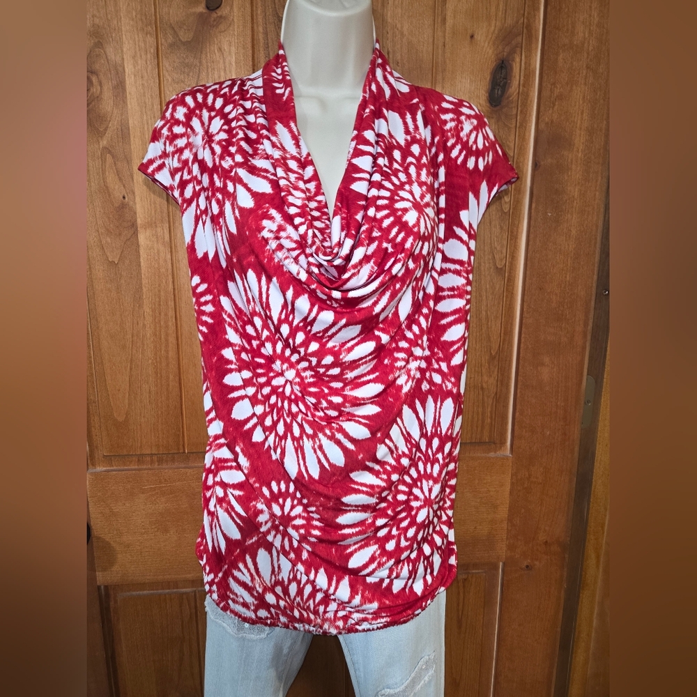 Michael Kors Red and White Floral Blouse